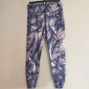 Calvin Klein Women's Sz S Blush Navy Palm Tropical Capri jogger waistband pocket